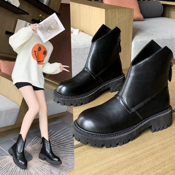 Retro Round Toe Short Boots Single Boots Thick-soled Fashion Martin Boots