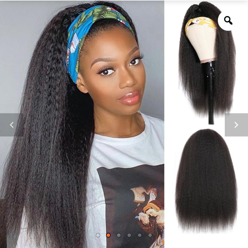 Kinky Straight Headband Wig – 180% Density Natural Black Human Hair