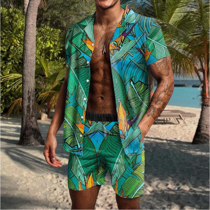 Beach Men's Casual Printed Shorts Shirt Set