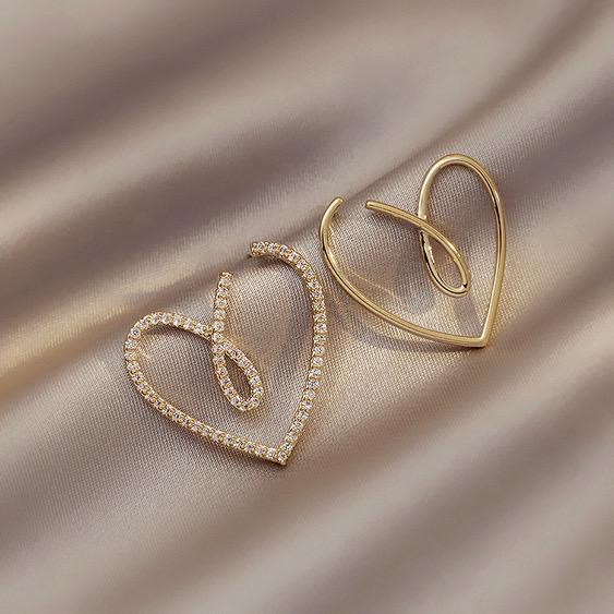 Fashion Asymmetric Rhinestone Heart-shaped Alloy Stud Earrings