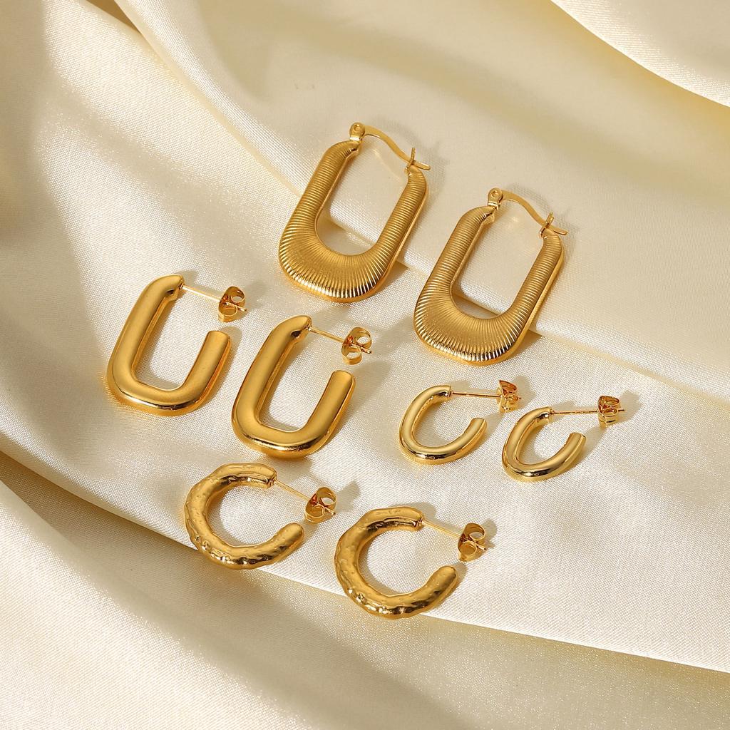 Simple Titanium Steel Gold Geometric Hoop Earrings Jewelry Women Ladies C-shaped Earrings