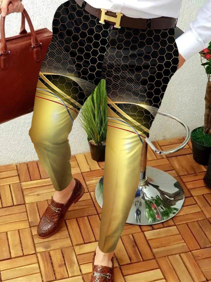 Retro Casual Printed Men's Suit Pants