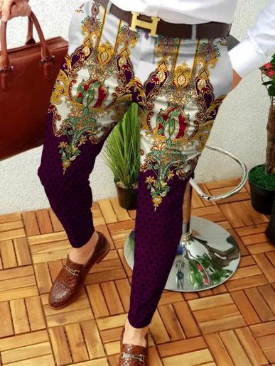 Designed Retro Casual Printed Men's Suit Pant