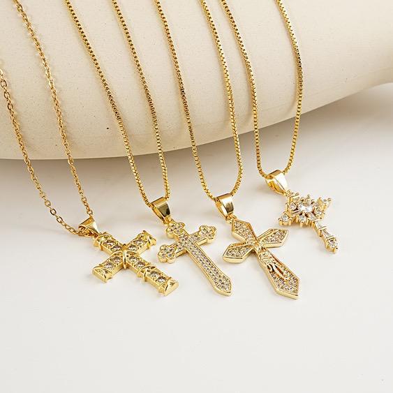 Cross Female Fashion Gold Zircon Pendant Sweater Titanium Steel Collarbone Chain