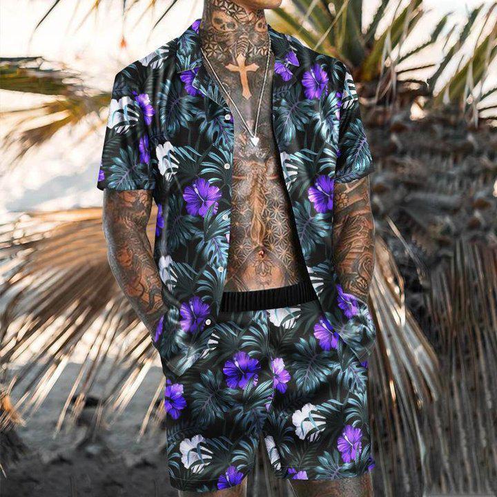Beach Men's Casual Printed Shorts Shirt Set
