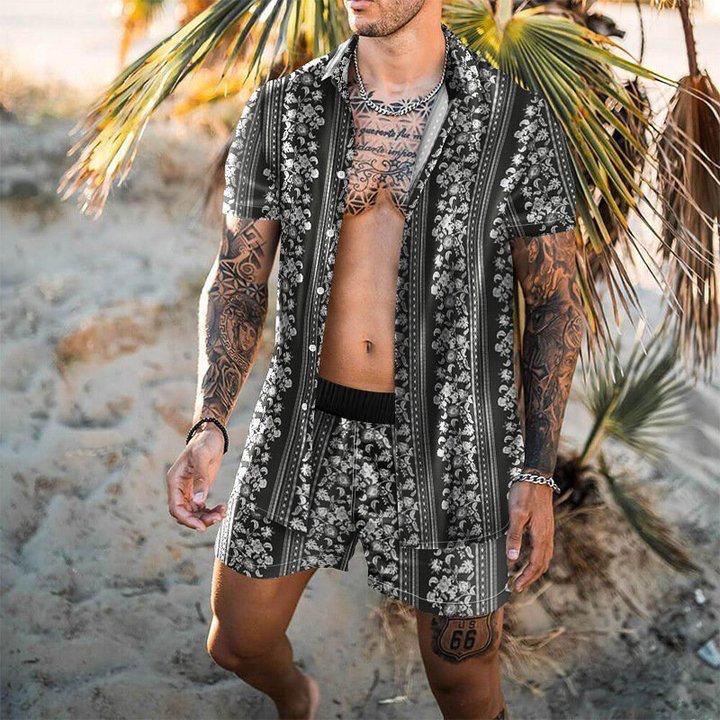 Beach Men's Casual Printed Shorts Shirt Set