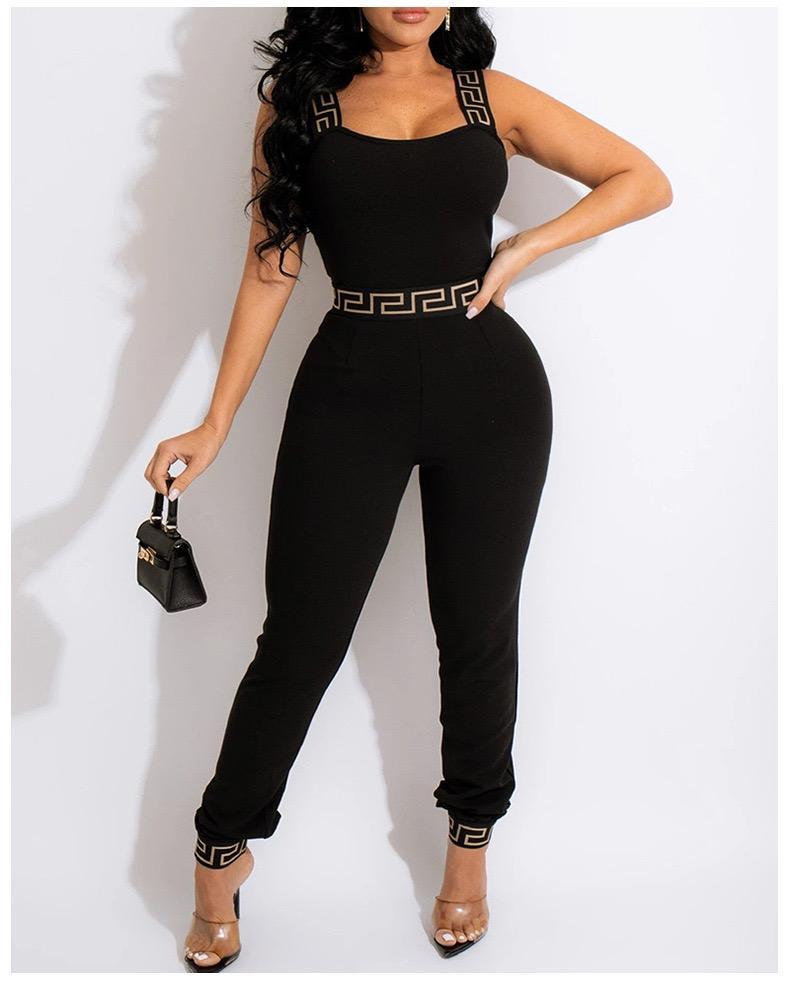 Print Plaid Stripe Waist Suspender Slim Jumpsuit