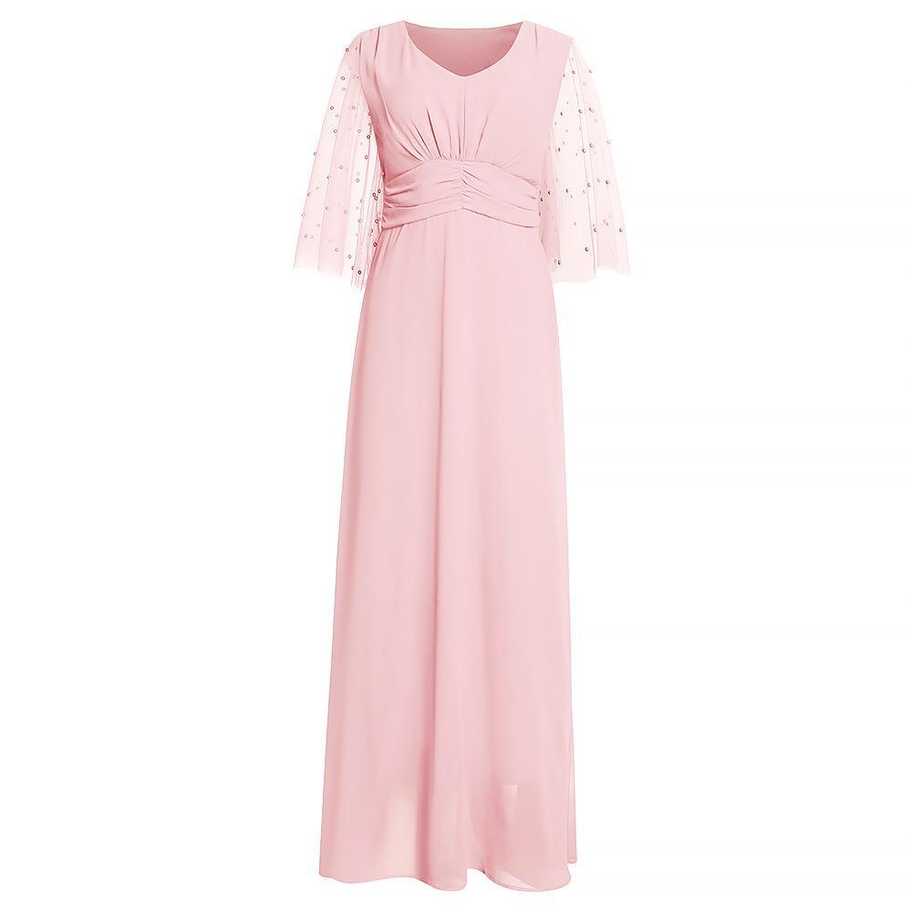 Plus Size V-Neck Beaded Slim Solid Color Mesh Commuting Haute