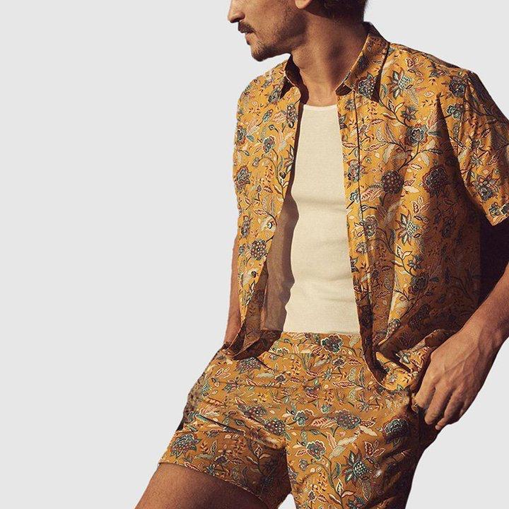 Beach Men's Casual Printed Shorts Shirt Set