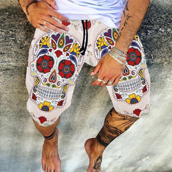 Print Skull Straight Lace-Up Men's Casual Pants