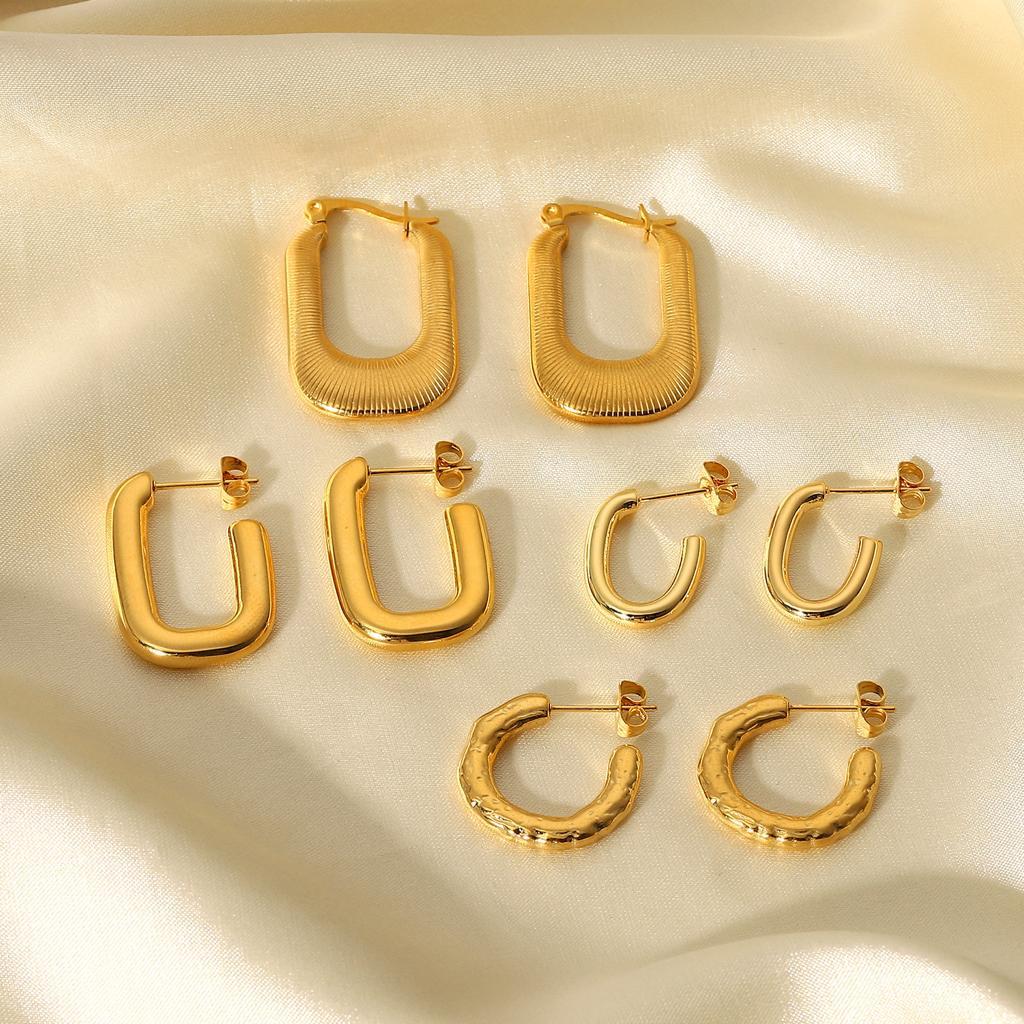 Simple Titanium Steel Gold Geometric Hoop Earrings Jewelry Women Ladies C-shaped Earrings
