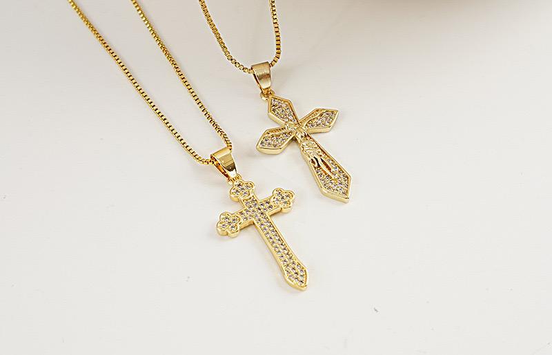 Fashion Cross Gold Zircon Pendant Sweater Titanium Steel Collarbone Chain