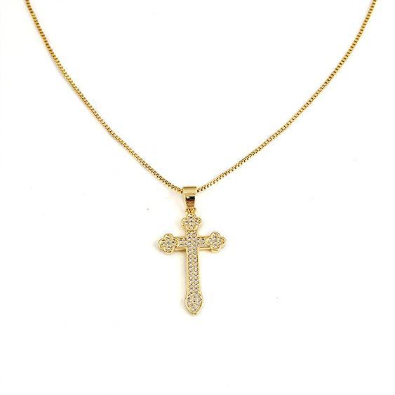 Cross New Fashion Gold Zircon Pendant Sweater Titanium Steel Collarbone Chain