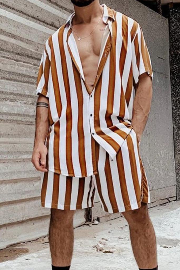 Beach Men's Casual Printed Shorts Shirt Set