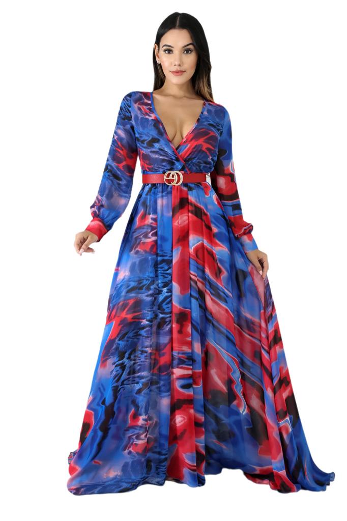 Printing Slim Long Sleeve Dress