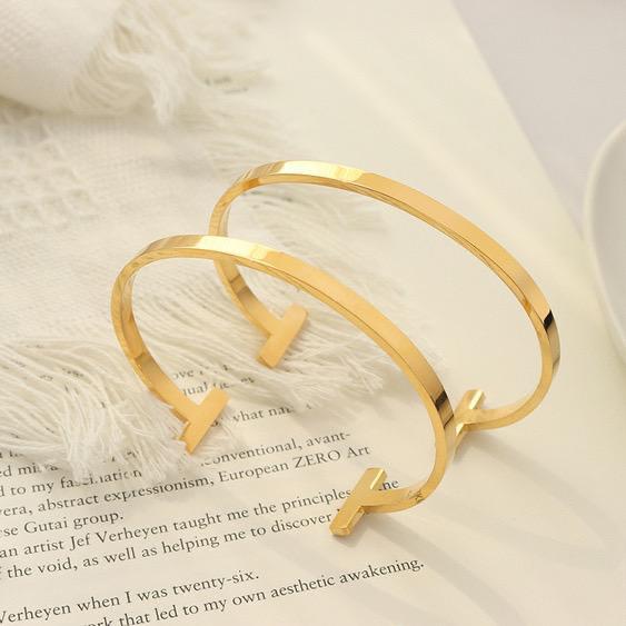 Fashion Geometry T Shape Open-ended Bracelet Titanium Steel 18k Gold