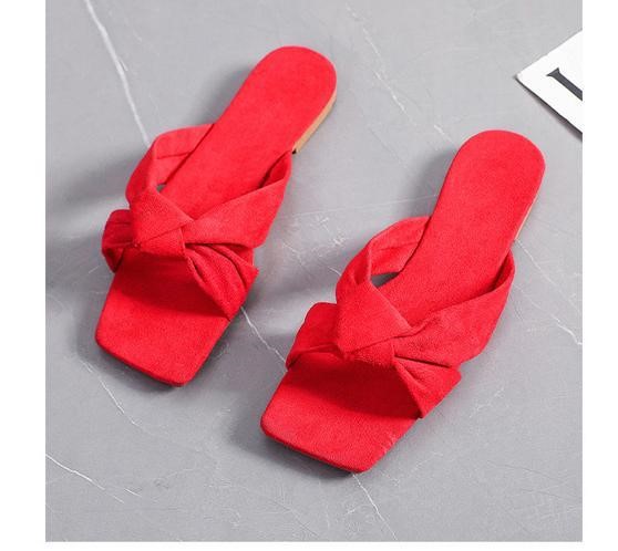 Solid Color Flat Bottom Strap Square Head Slippers