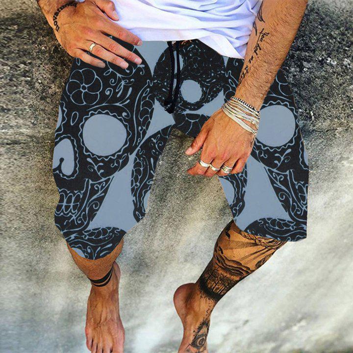 Print Skull Straight Lace-Up Men's Casual Pants