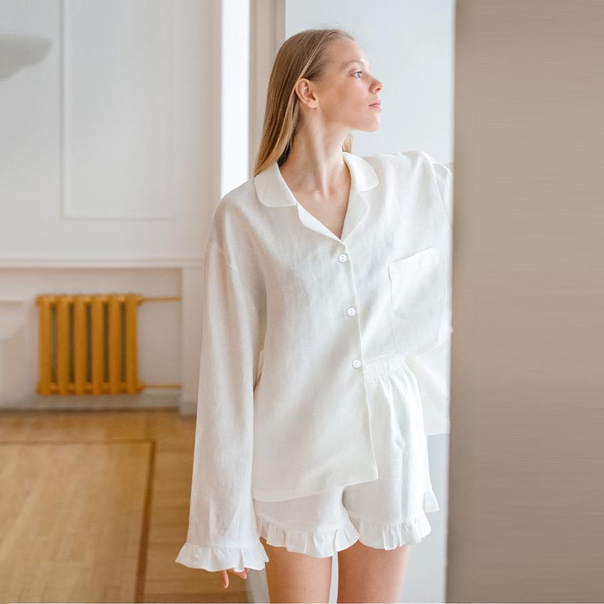Solid Color Lapel Long Sleeve Top 