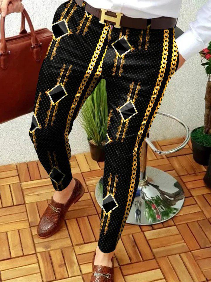 Retro Casual Printed Men's Suit Pants