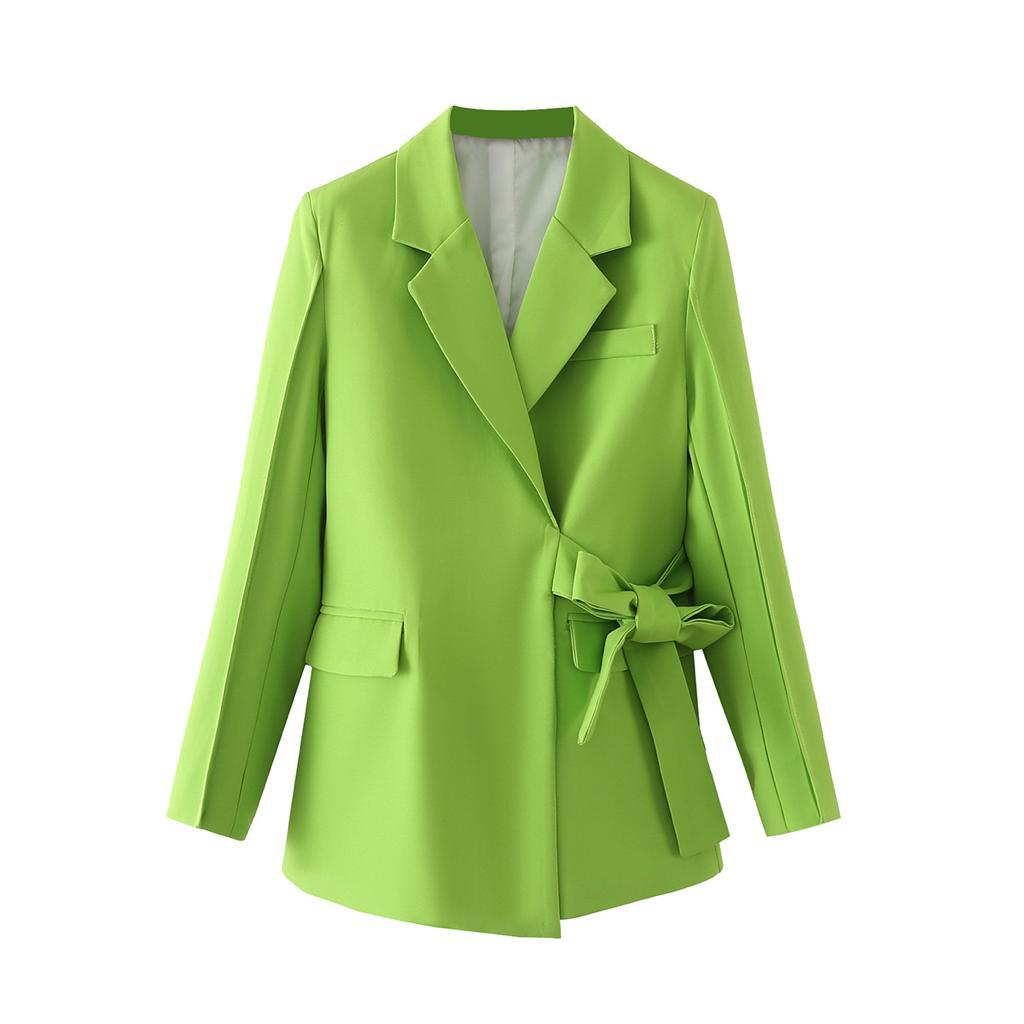 Solid Color Belt Long Sleeve Blazer Suit