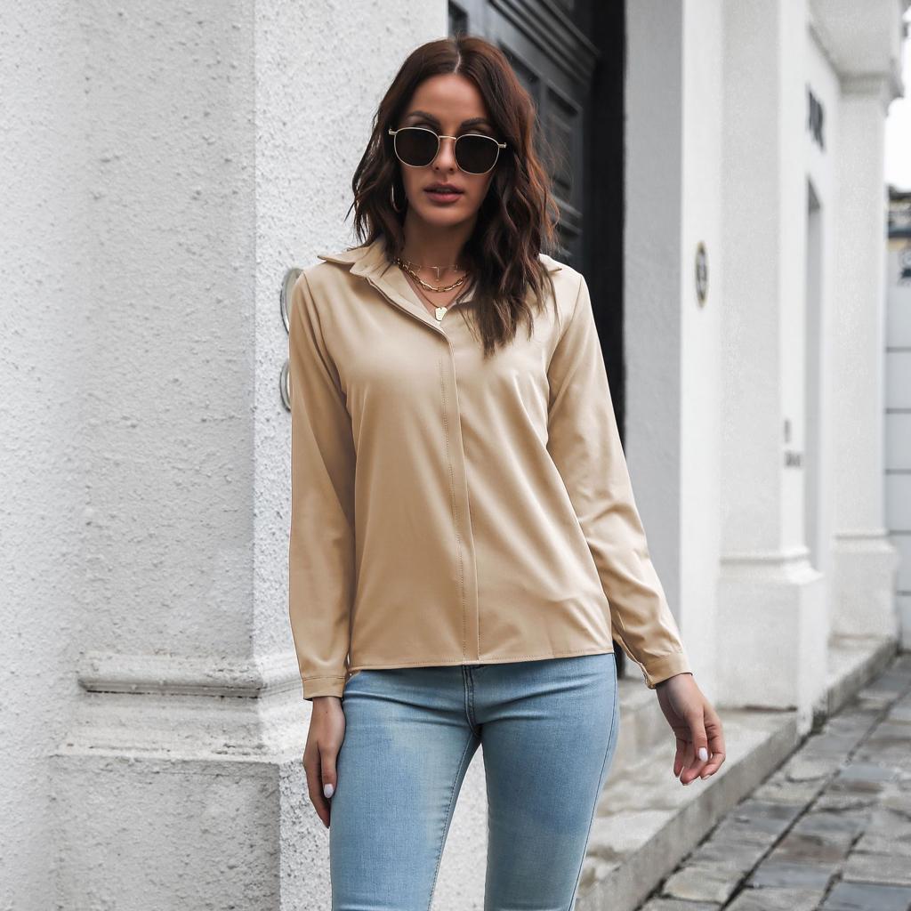 Spring Solid Color Long-sleeved Chiffon Blouse