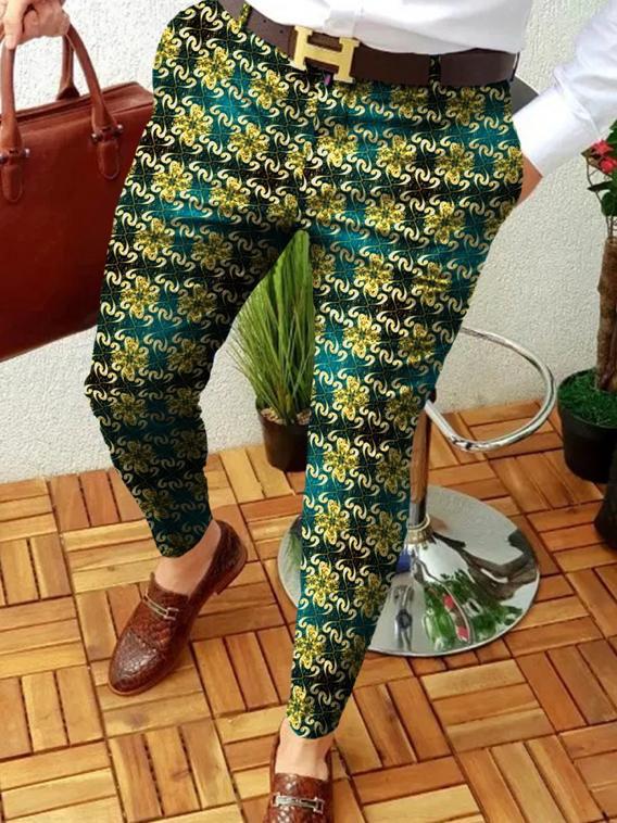 Retro Casual Printed Men's Suit Pants