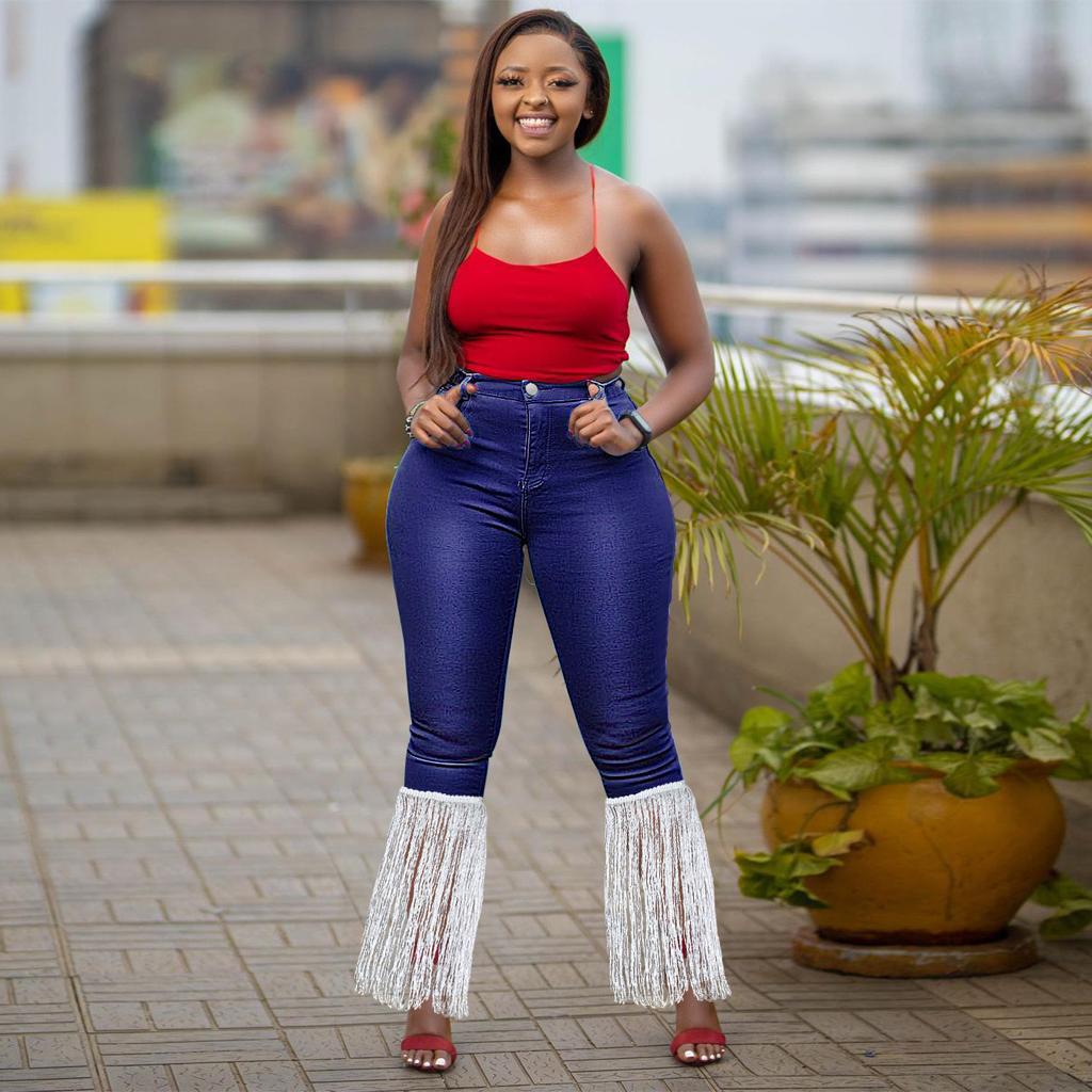 Plus Size Tassel High Waist Slim Jeans