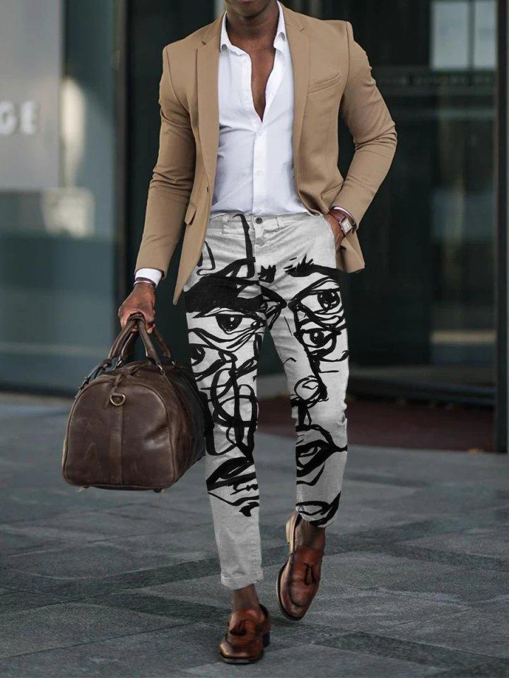 Retro Casual Printed Men's Suit Pants
