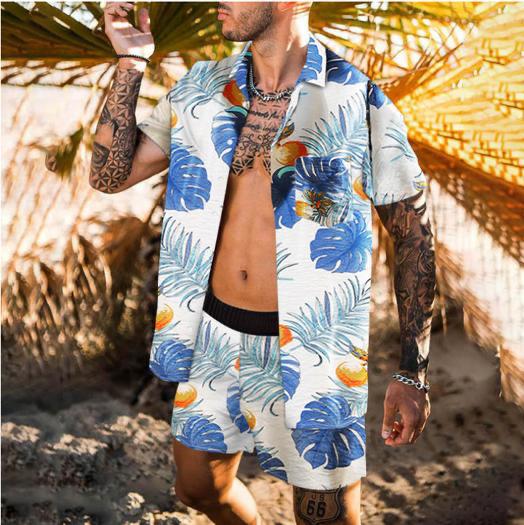 Beach Men's Casual Printed Shorts Shirt Set