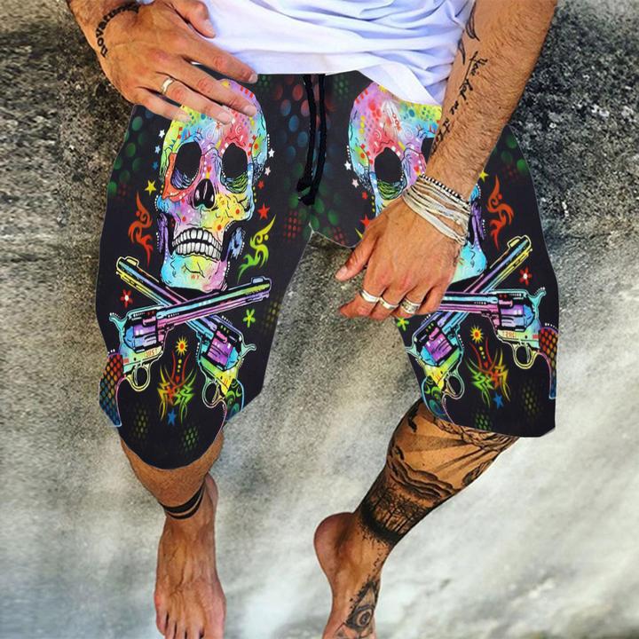 Print Skull Straight Lace-Up Men's Casual Pants