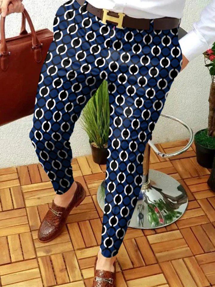 Retro Casual Printed Men's Suit Pants