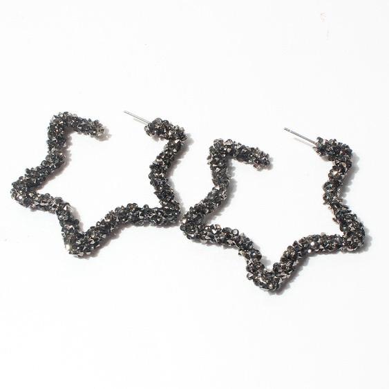 Simple Alloy Diamond Pentagram Large Earrings