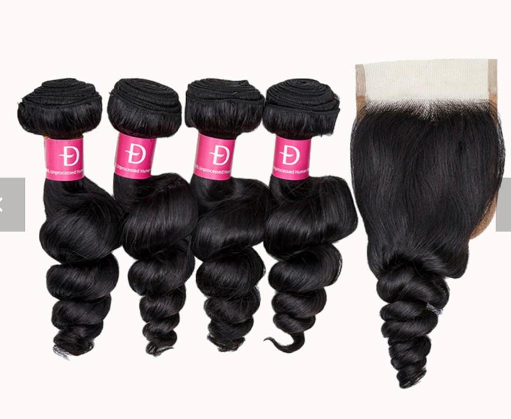 Loose Deep Wave 4 Bundles with 4×4 Lace Closure