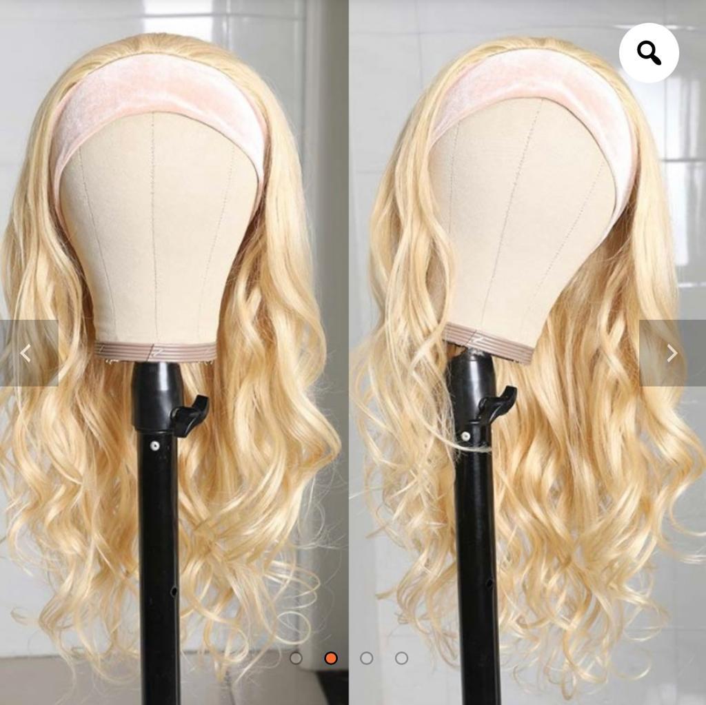 Headband Wig Natural Wave Glueless 150% Human Hair Wigs With Pre-attached Scarf 613 Blonde Color