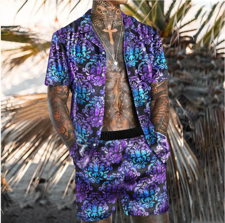 Beach Men's Casual Printed Shorts Shirt Set