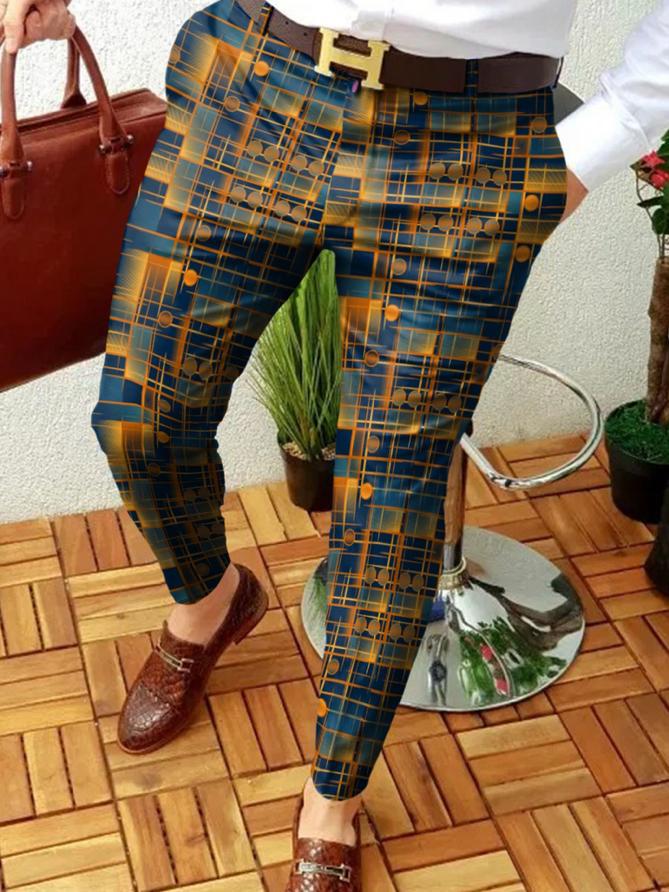 Retro Casual Printed Men's Suit Pants