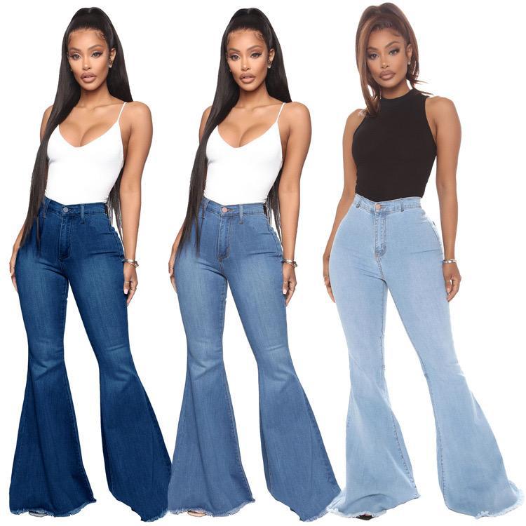 Ladies Stitching Stretch High Waist Flared Jeans