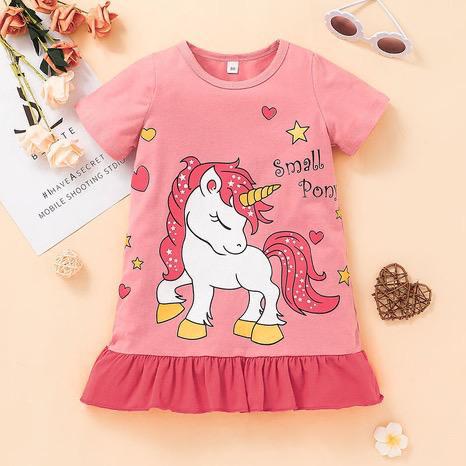 2021 Summer Girls Short Sleeve Dress Round Neck Unicorn Children's Skirt