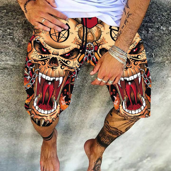 Print Skull Straight Lace-Up Men's Casual Pants