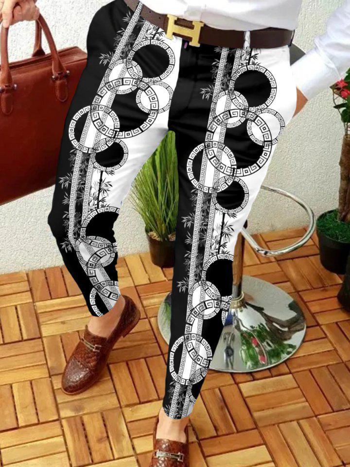 Retro Casual Printed Men's Suit Pants