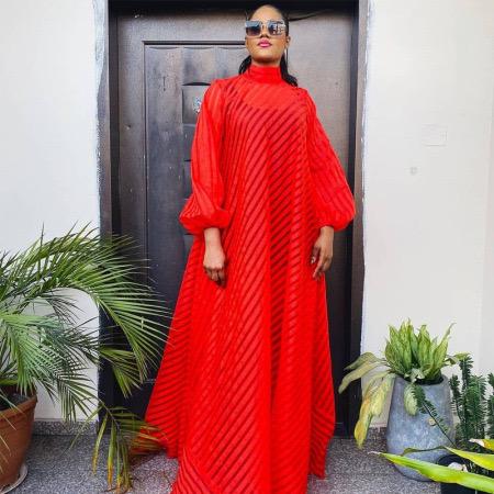 Stand Collar See-through Striped Loose Large Skirt Dress