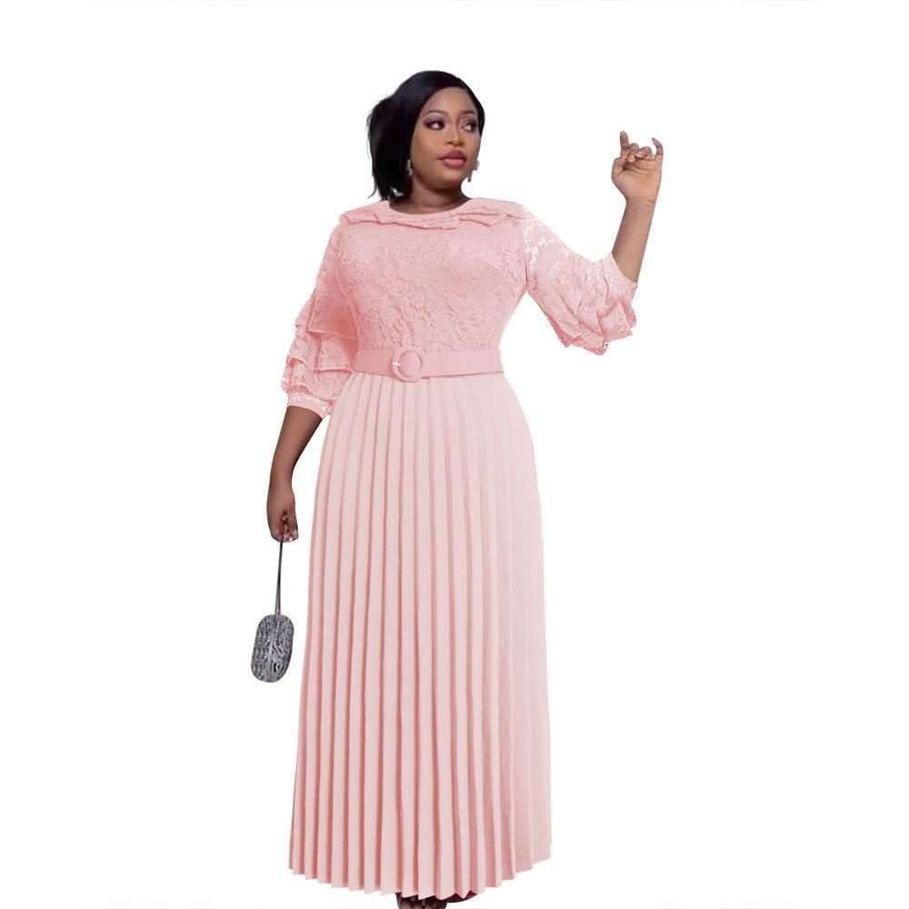 Plus Size Lace Pleated Mid-sleeve Slim Long Commuting Haute Couture Evening Dress