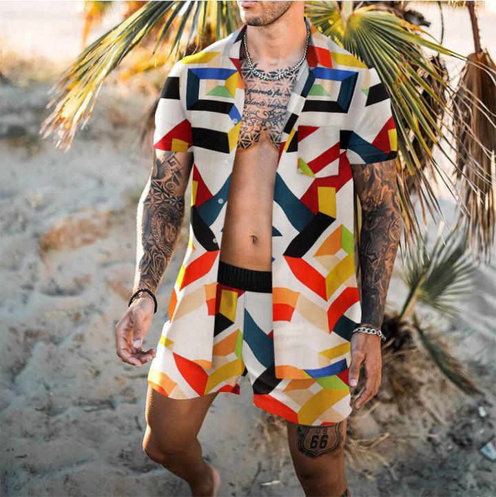 Beach Men's Casual Printed Shorts Shirt Set
