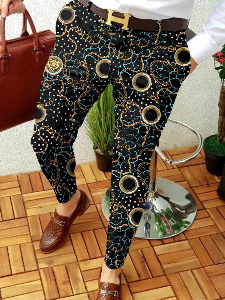 Retro Casual Printed Men's Suit Pants