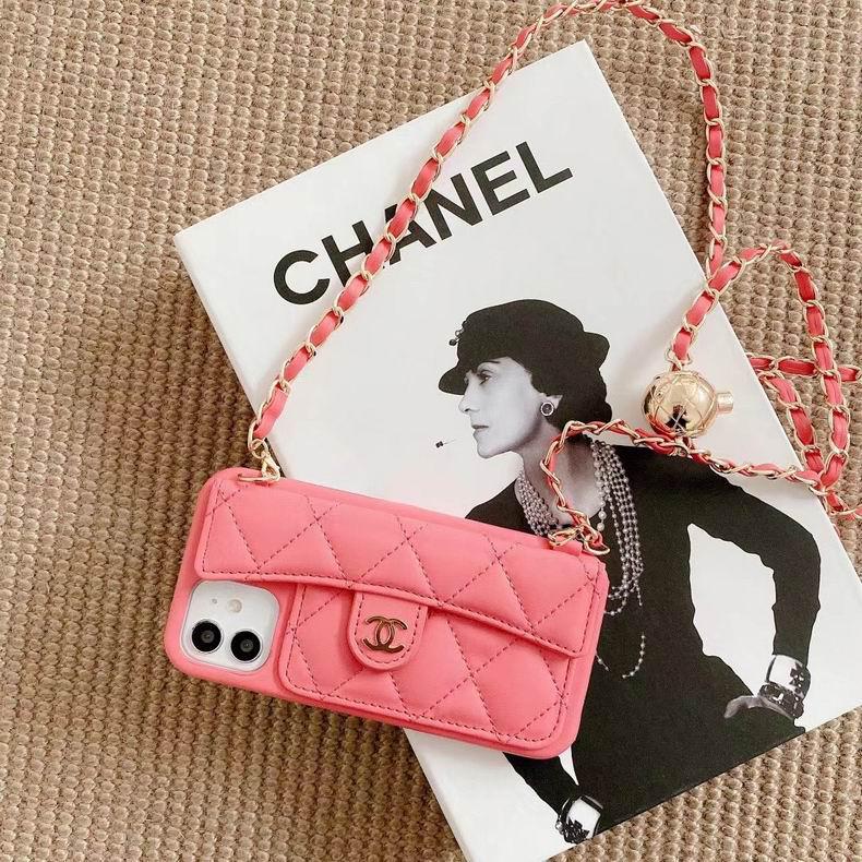 CHANEL Tweed Quilted iPhone XII Pro Max Case With Chain Yellow Pink 766351