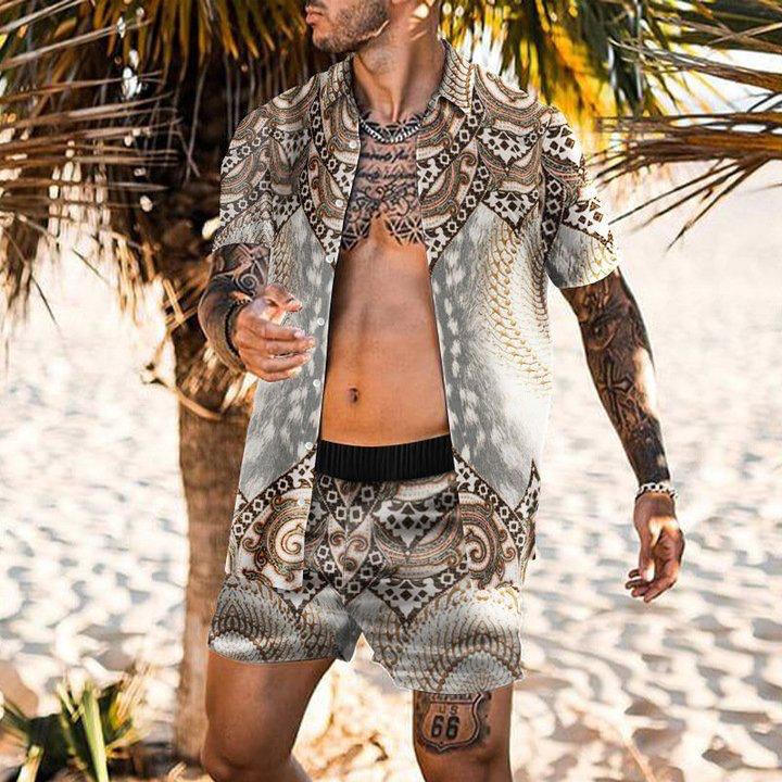 Beach Men's Casual Printed Shorts Shirt Set