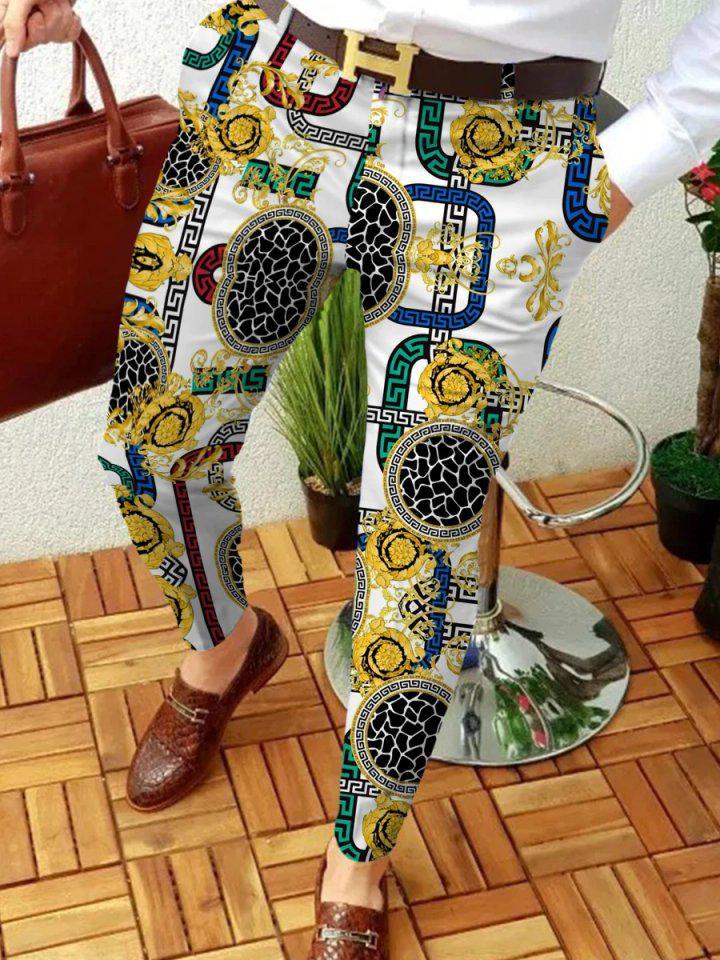Retro Casual Printed Men's Suit Pants