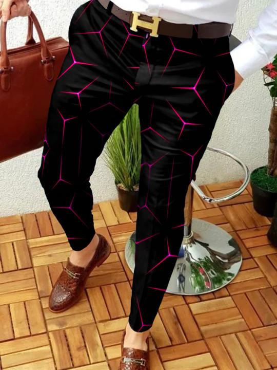 Retro Casual Printed Men's Suit Pants