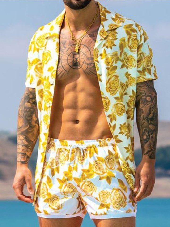 Beach Men's Casual Printed Shorts Shirt Set